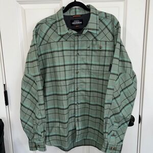 Grundens Steelhead Flannel Long Sleeve Button Down Plaid Fishing Shirt Size XL